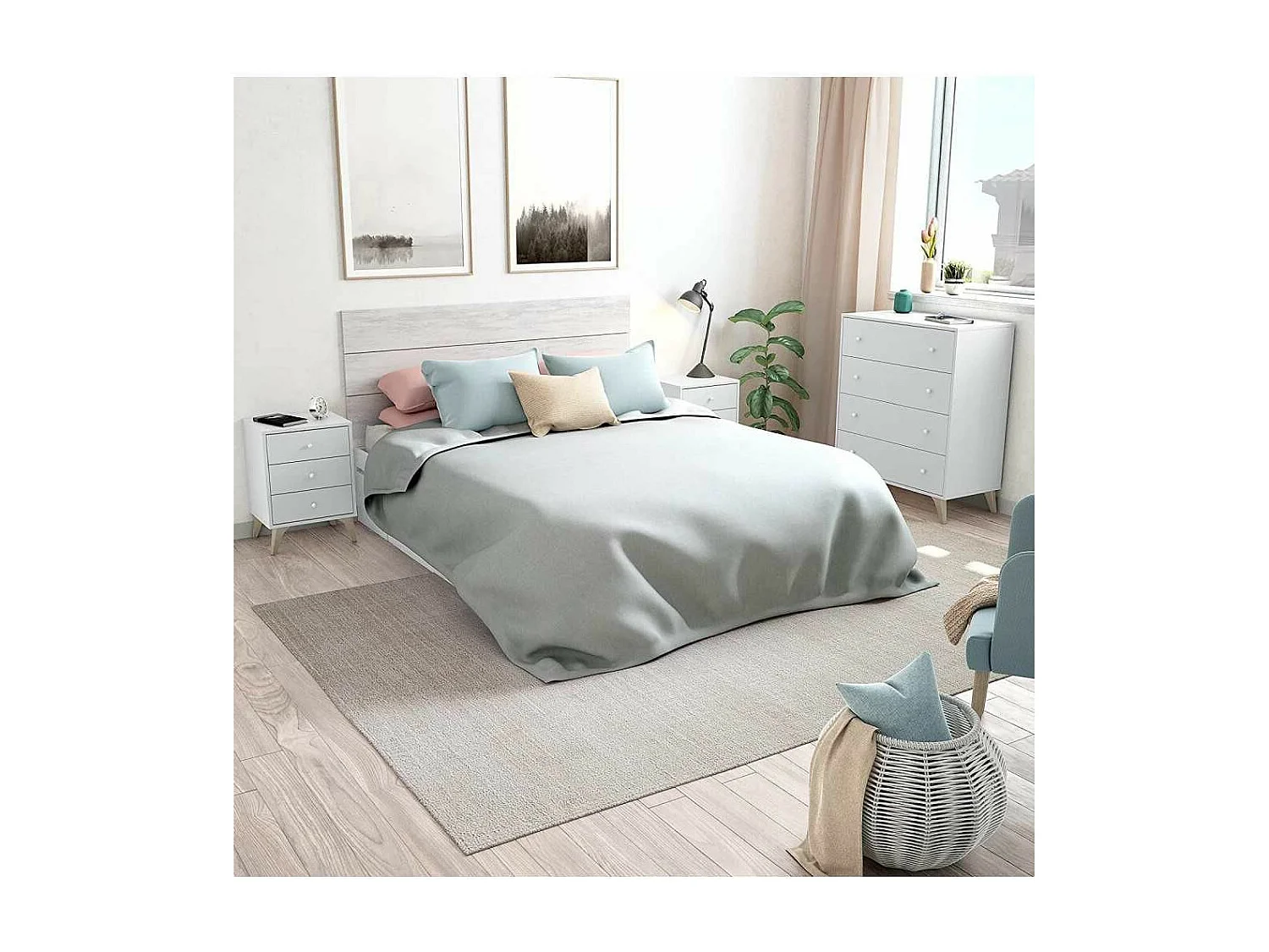 Mesita de noche de 56x40x34 cm con 3 cajones en aglomerado en color blanco Candy