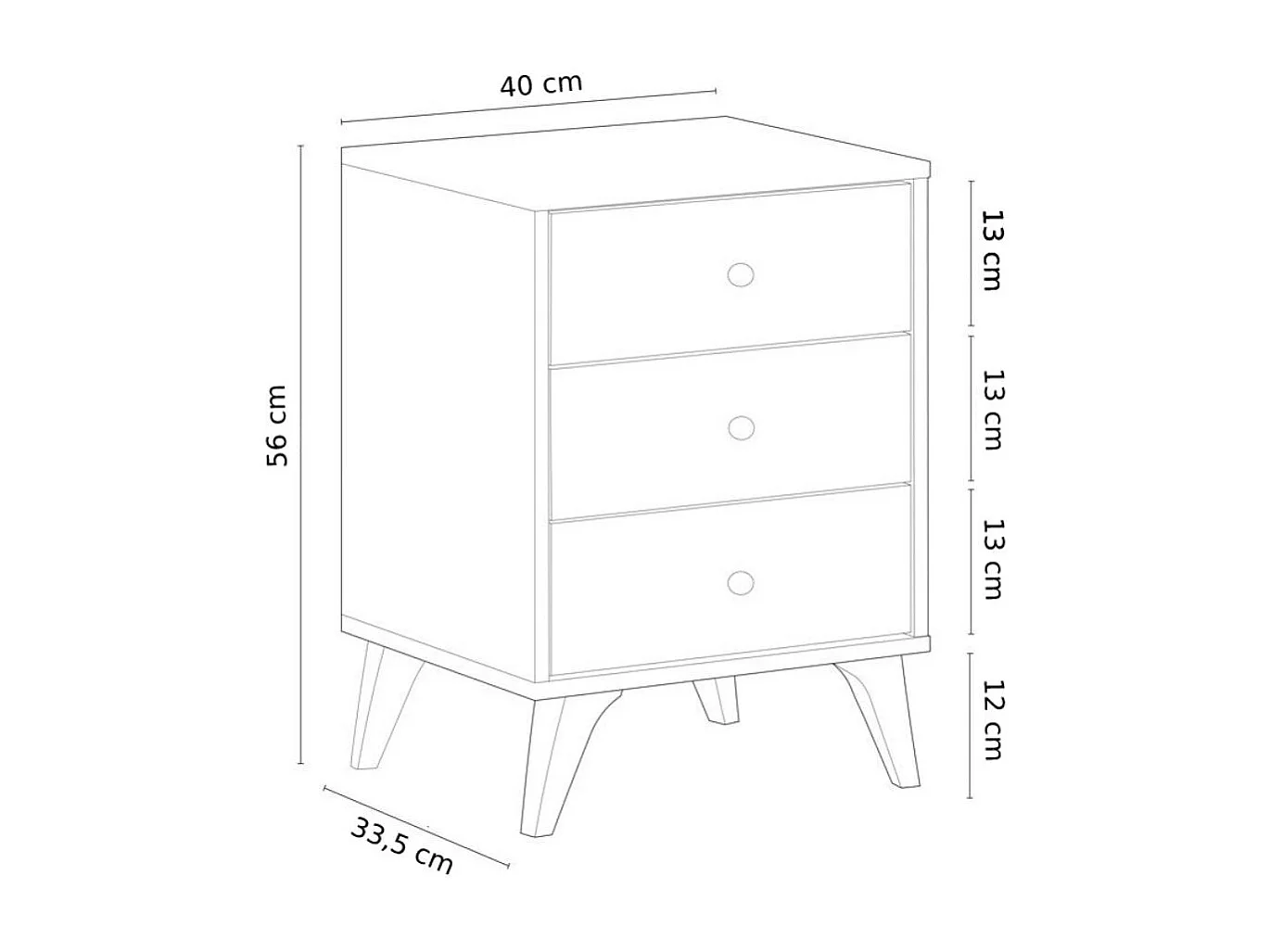 Mesita de noche de 56x40x34 cm con 3 cajones en aglomerado en color blanco Candy
