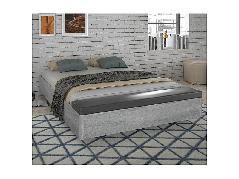 Canapé abatible de 42x189x222 cm con banco tapizado extra y arcón en color gris Saturn