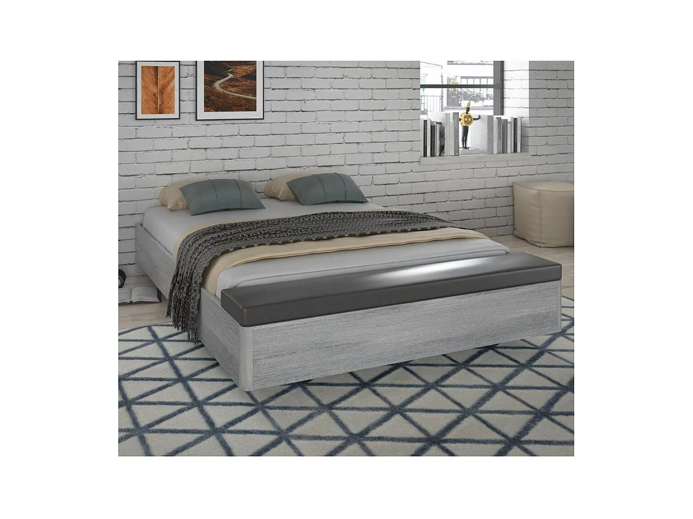 Canapé abatible de 42x189x222 cm con banco tapizado extra y arcón en color gris Saturn