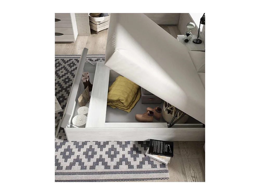 Canapé abatible de 42x189x222 cm con banco tapizado extra y arcón en color gris Saturn