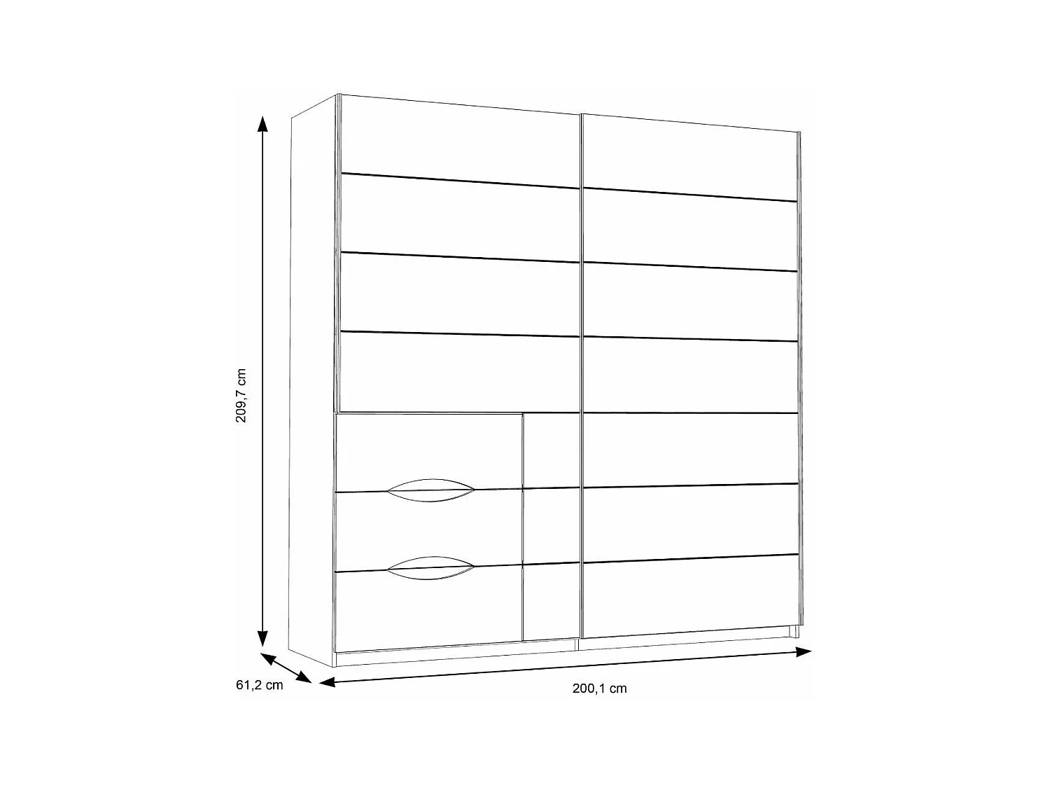 Armario de 210x200x61 cm con 2 puertas correderas y cajonera en color roble Saturn 200