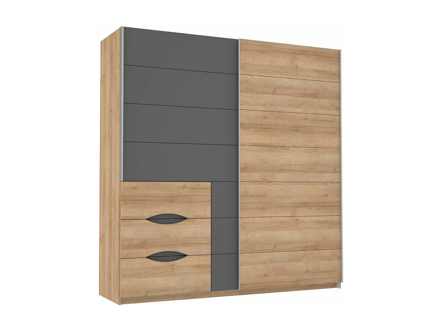 Armario de 210x200x61 cm con 2 puertas correderas y cajonera en color roble Saturn 200