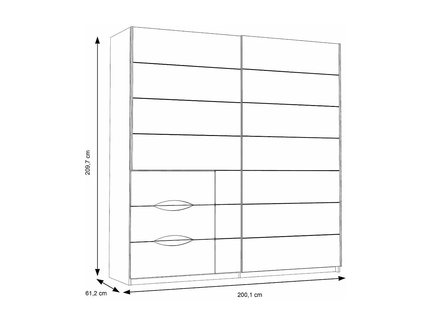 Armario de 210x200x61 cm con 2 puertas correderas y cajonera en color roble Saturn 200