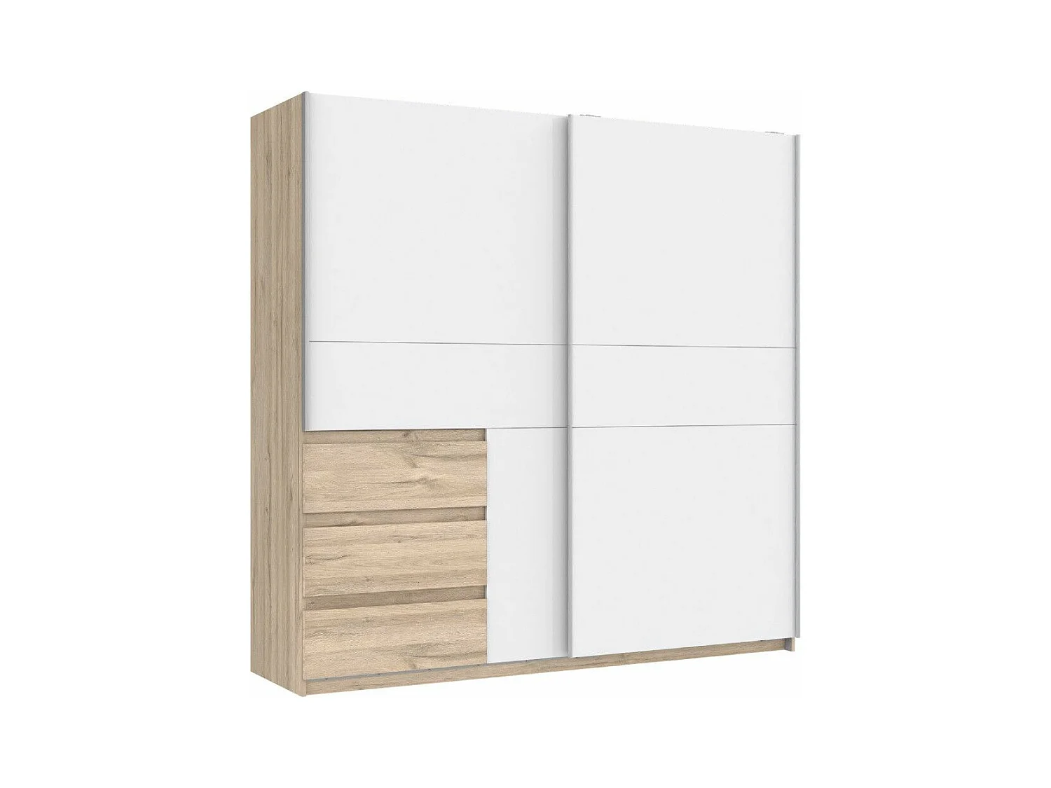 Armario ropero de 201x200x61 cm con 2 puertas correderas y 3 cajones en blanco Colette