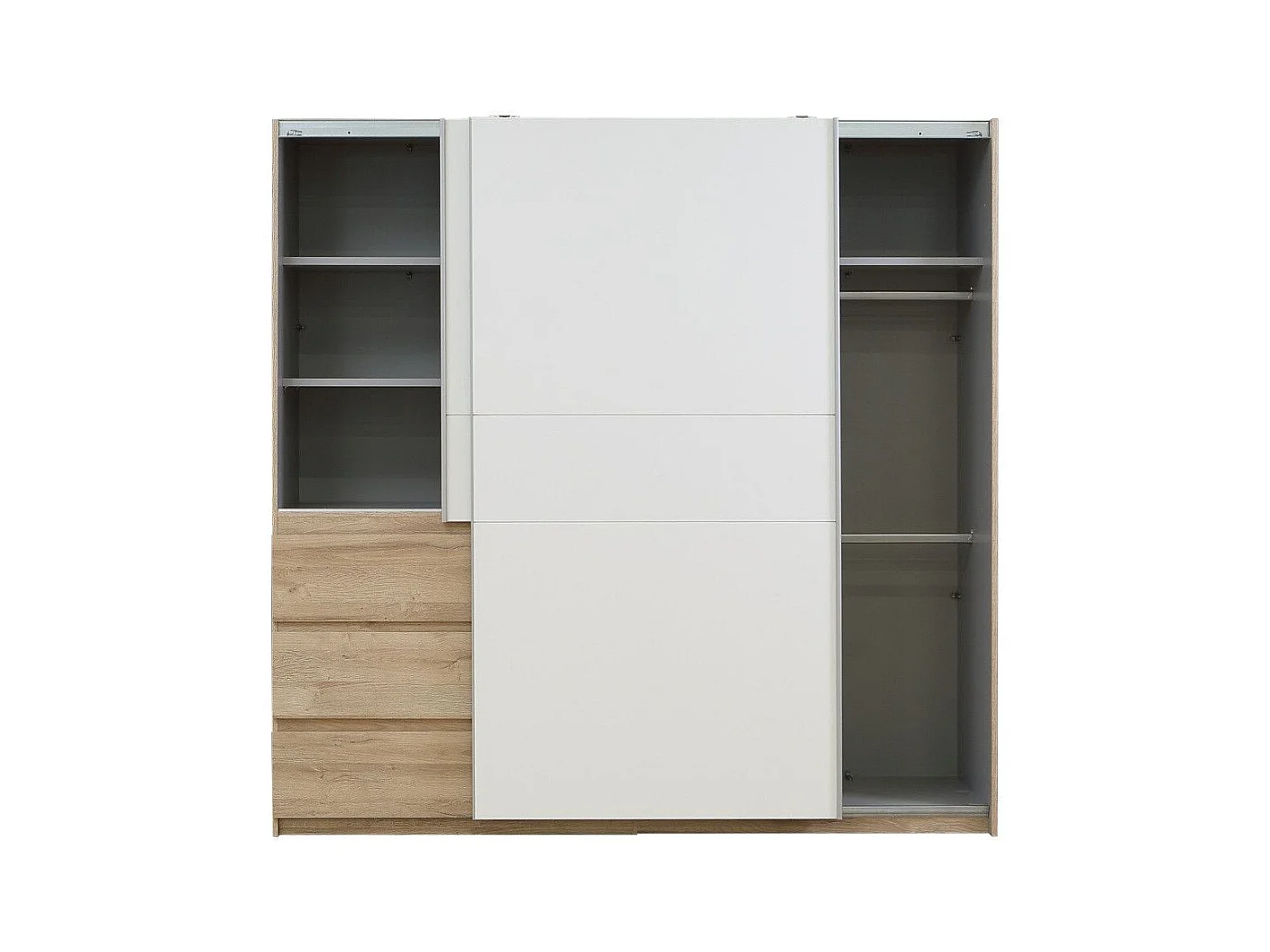 Armario ropero de 201x200x61 cm con 2 puertas correderas y 3 cajones en blanco Colette