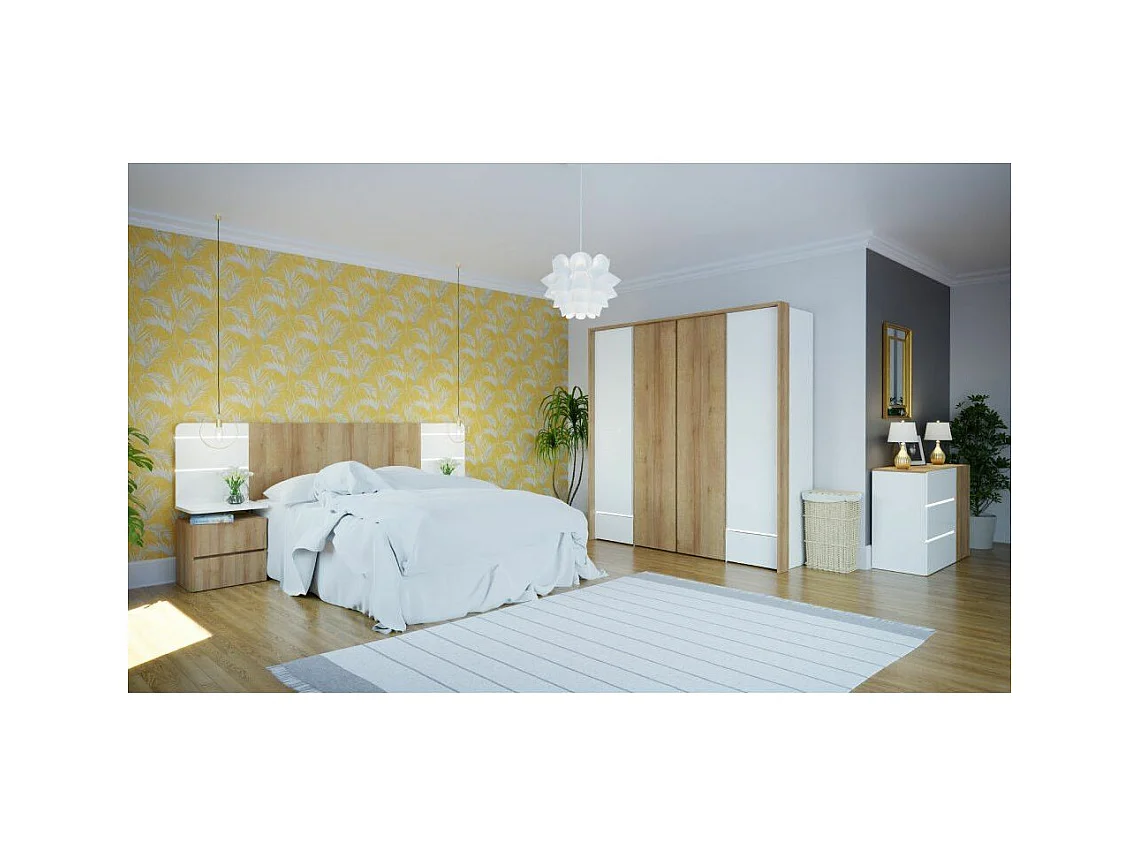 Armario de 213x205x58 cm con 4 puertas y y cajones de madera laminada en color blanco Leny
