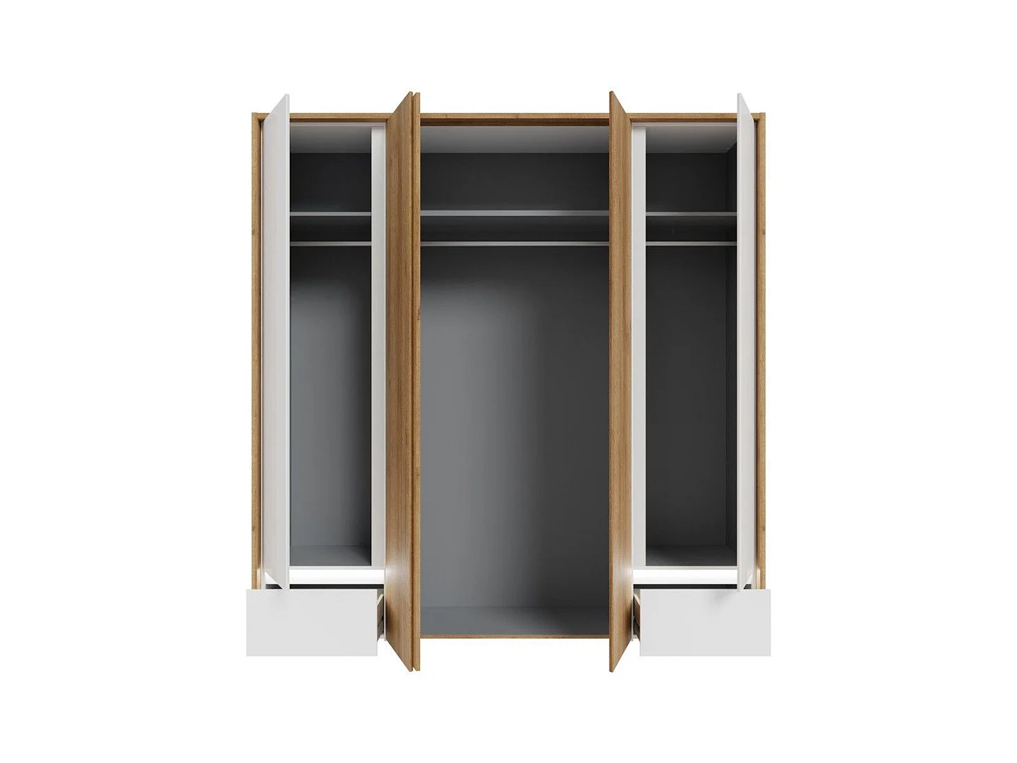 Armario de 213x205x58 cm con 4 puertas y y cajones de madera laminada en color blanco Leny