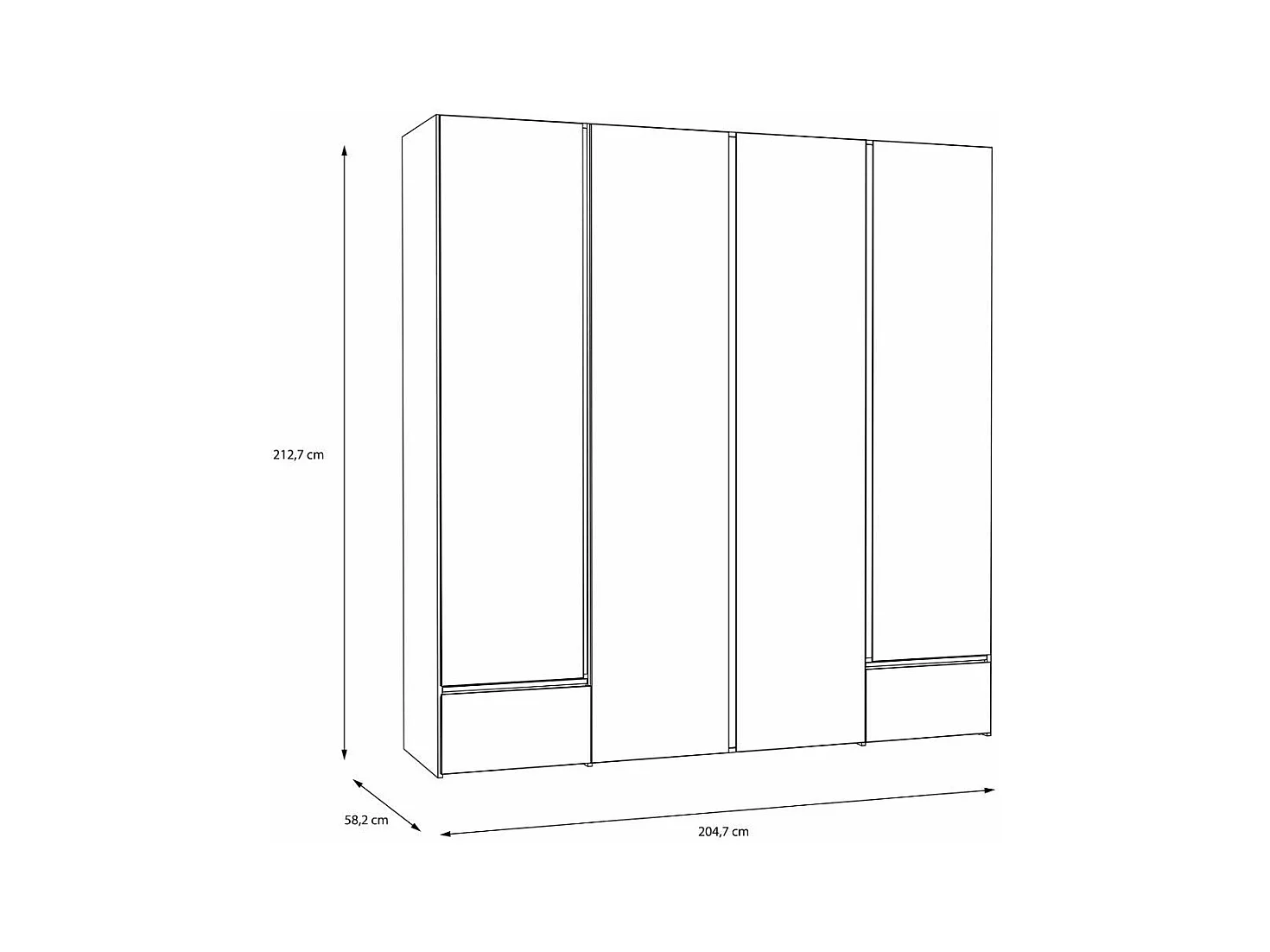 Armario de 213x205x58 cm con 4 puertas y y cajones de madera laminada en color blanco Leny