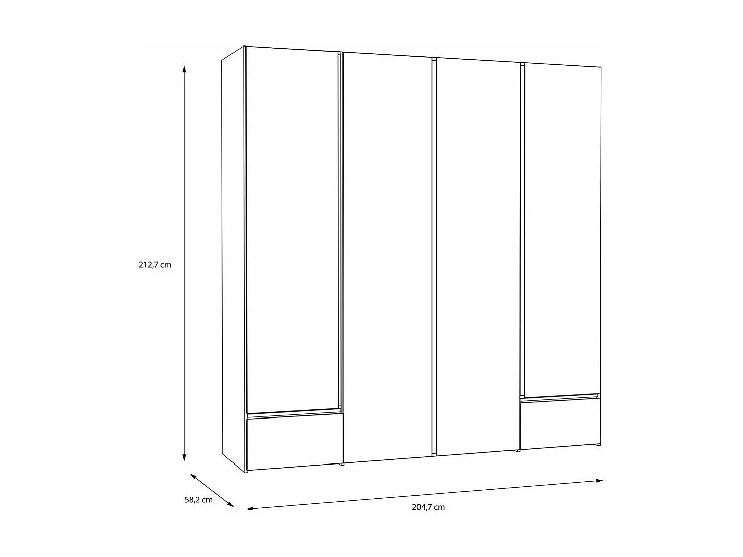 Armario de 213x205x58 cm con 4 puertas y y cajones de madera laminada en color blanco Leny