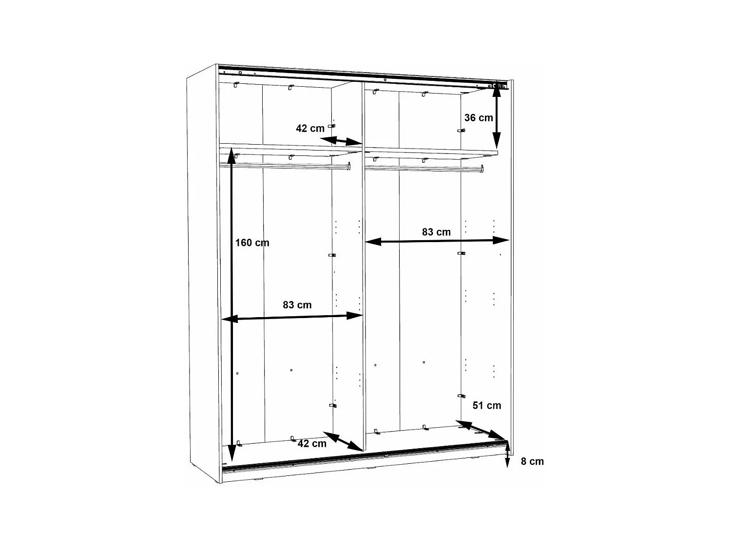 Armario de 210x170x61 cm de melamina con 2 puertas correderas en color blanco Winter 170