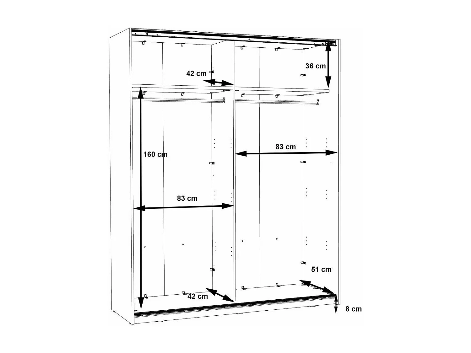 Armario de 210x170x61 cm de melamina con 2 puertas correderas en color blanco Winter 170