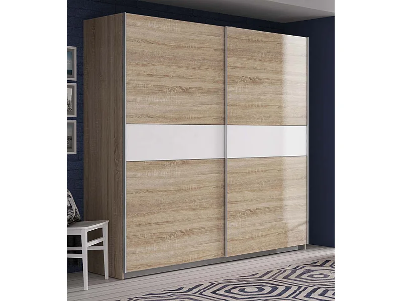 Armario de 210x220x61 cm de melamina con 2 puertas correderas en color roble Winter 220