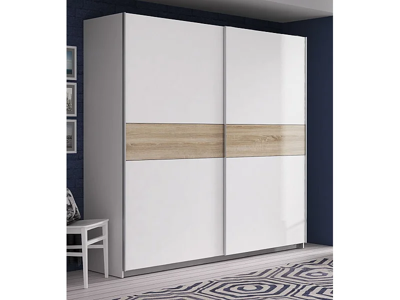 Armario de 210x220x61 cm de melamina con 2 puertas correderas en color blanco Winter 220