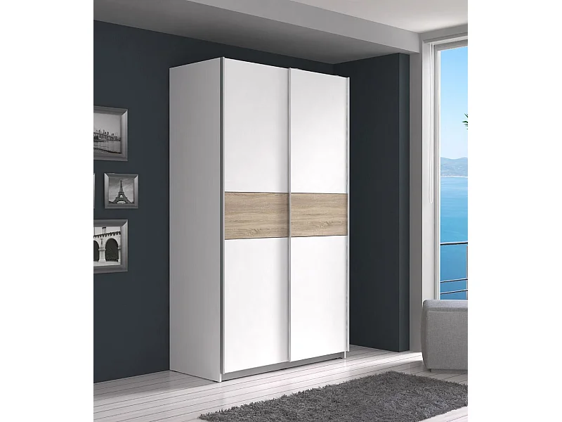 Armario de 210x120x61 cm de melamina con 2 puertas correderas en color blanco Winter 120