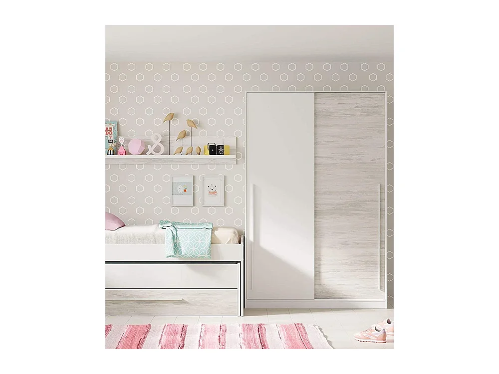 Armario ropero de 200x120x50 cm con 2 puertas correderas y tiradores en color blanco Billy