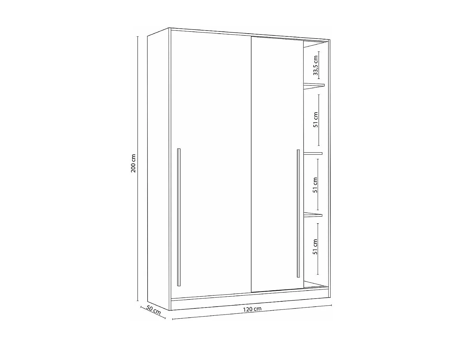 Armario ropero de 200x120x50 cm con 2 puertas correderas y tiradores en color blanco Billy