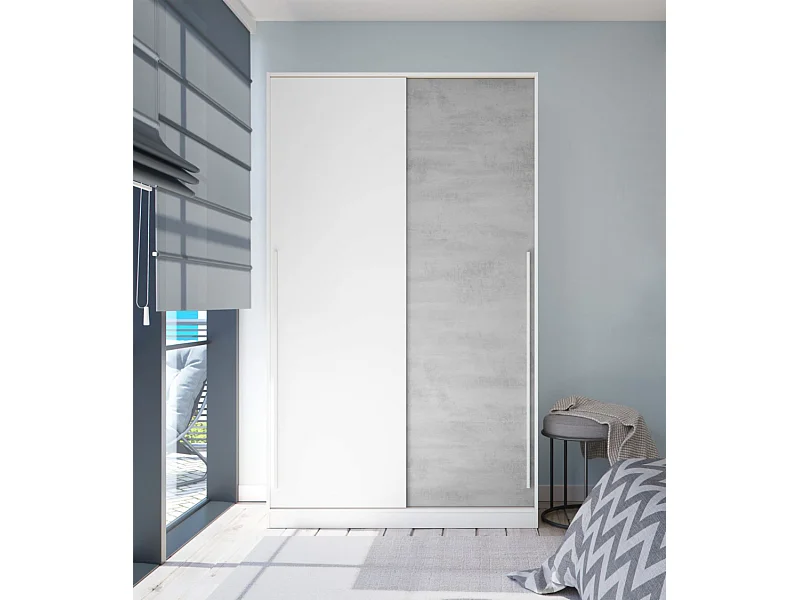 Armario juvenil de 200x120x50 cm con puertas correderas y guías metálicas en blanco India