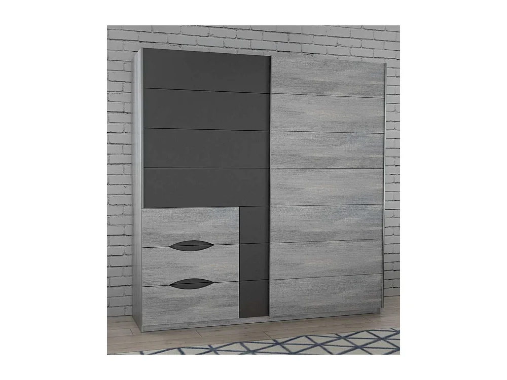 Armario de 210x200x61 cm con 2 puertas correderas y cajonera en color gris Saturn 200
