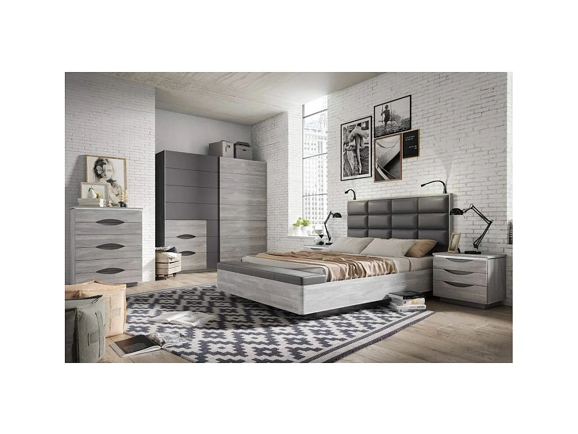 Armario de 210x200x61 cm con 2 puertas correderas y cajonera en color gris Saturn 200