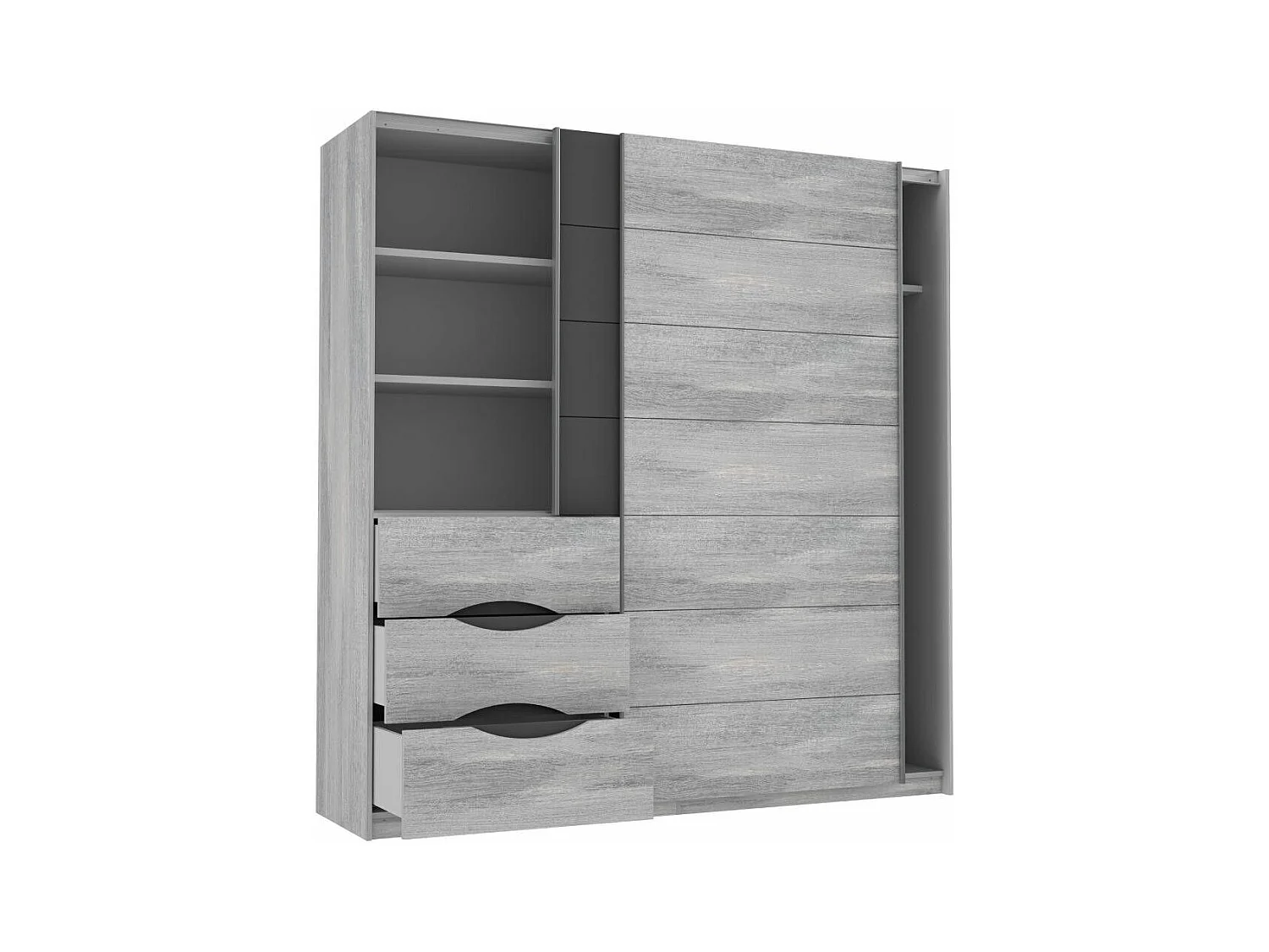 Armario de 210x200x61 cm con 2 puertas correderas y cajonera en color gris Saturn 200