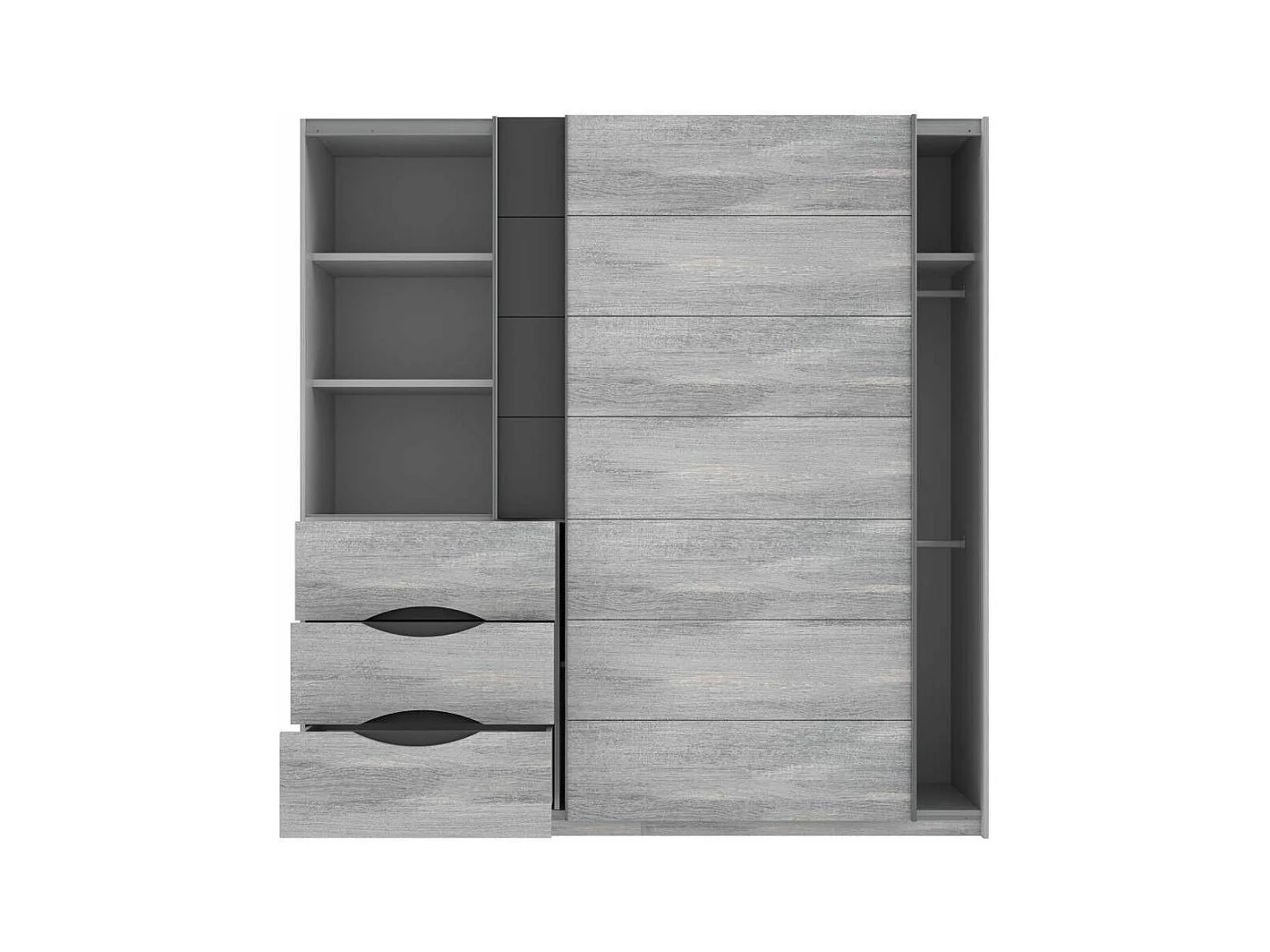 Armario de 210x200x61 cm con 2 puertas correderas y cajonera en color gris Saturn 200