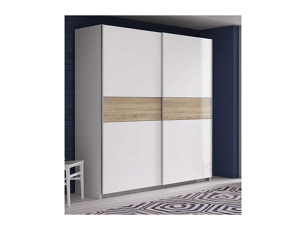 Armario de 210x200x61 cm de melamina con 2 puertas correderas en color blanco Winter 200