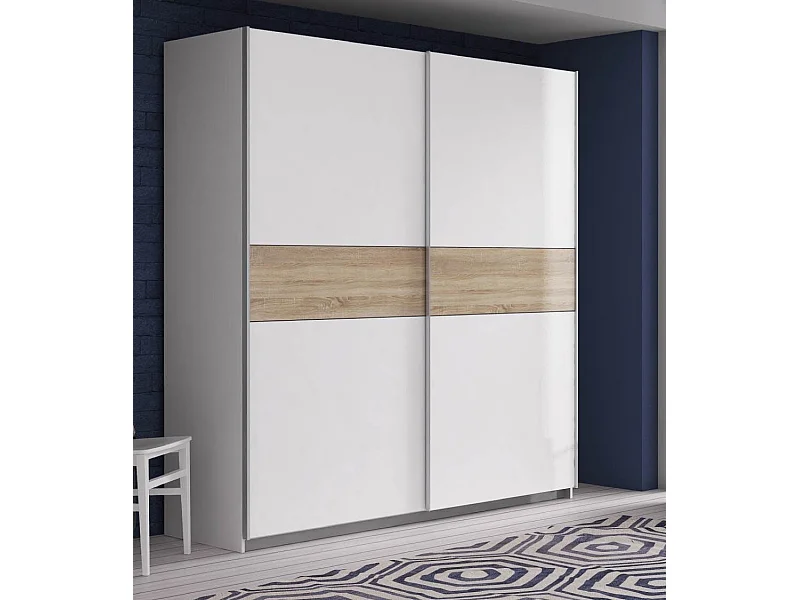 Armario de 210x200x61 cm de melamina con 2 puertas correderas en color blanco Winter 200