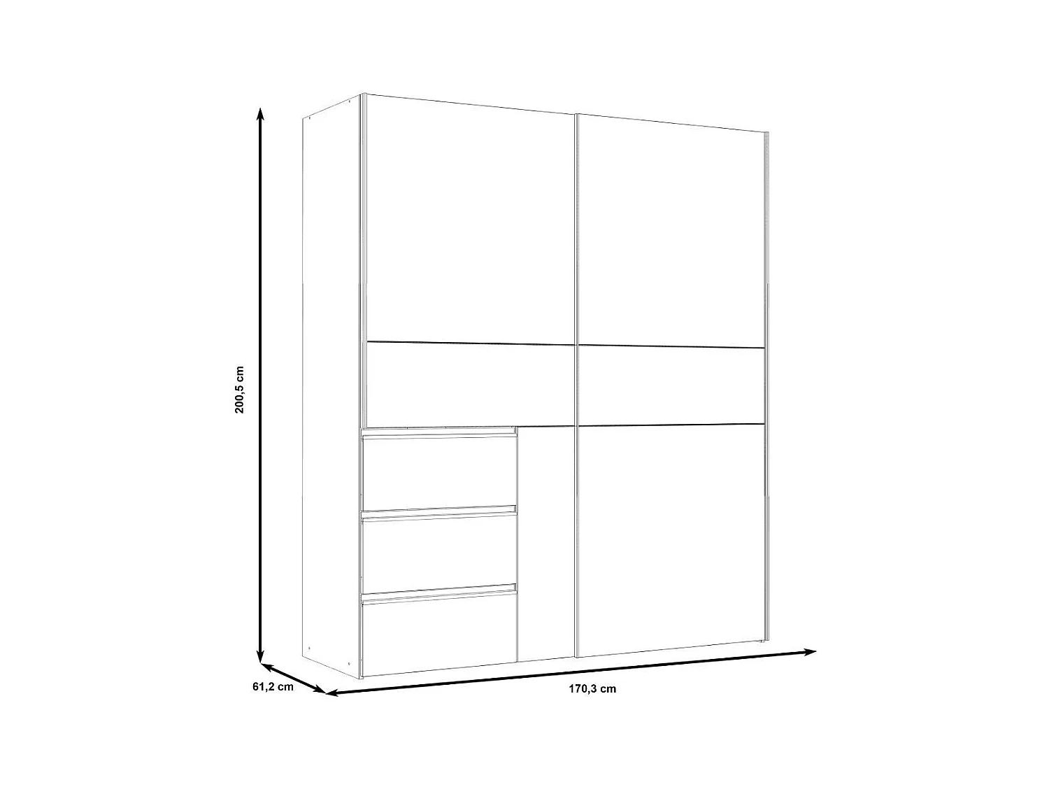 Armario de 201x170x61 cm con 2 puertas correderas en color blanco Winter2 200 + cajonera