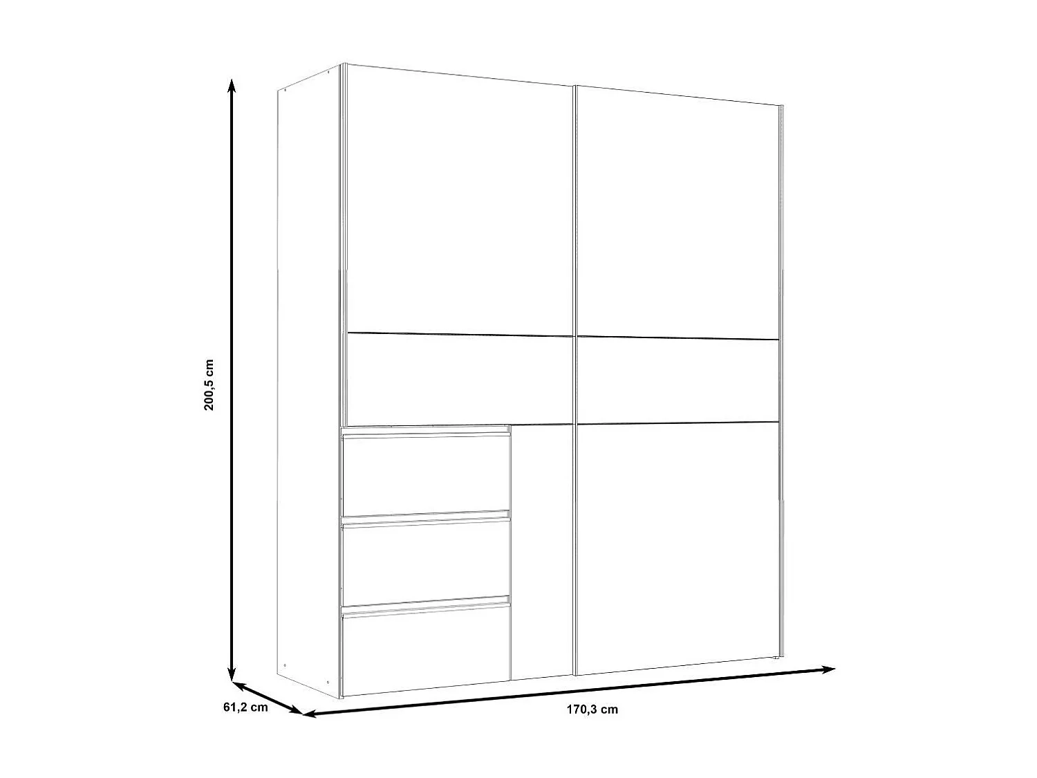 Armario de 201x170x61 cm con 2 puertas correderas en color blanco Winter2 200 + cajonera