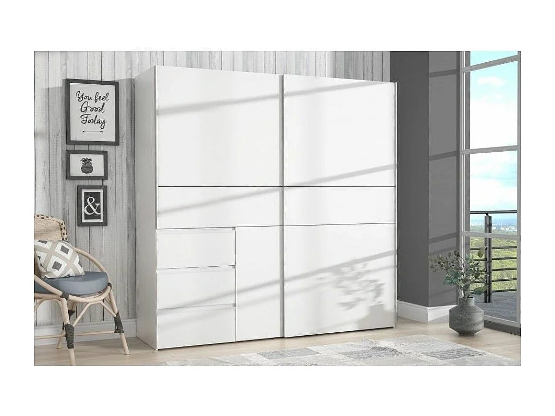 Armario de 201x200x61 cm con 2 puertas correderas en color blanco Winter2 200 + cajonera