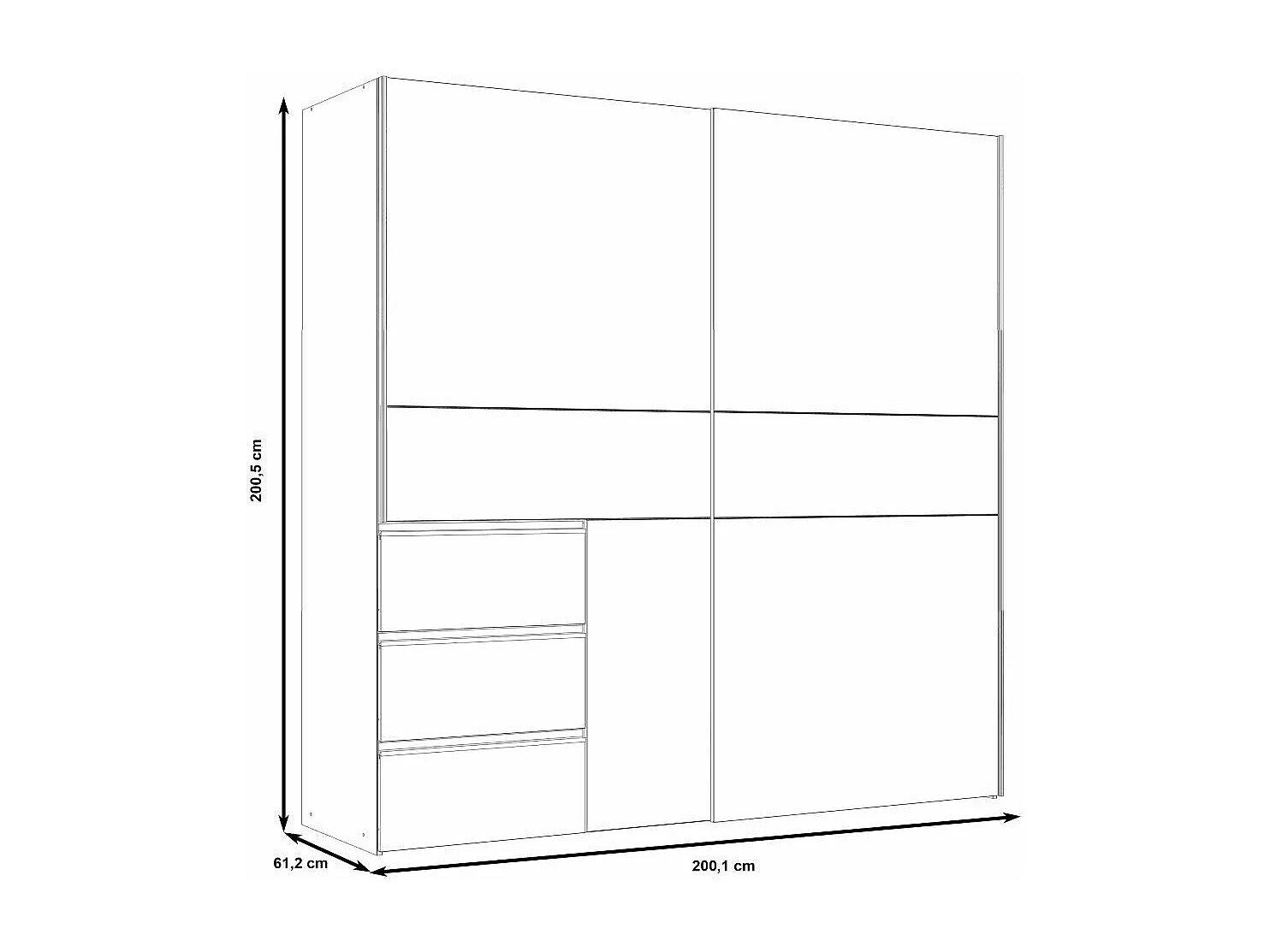 Armario de 201x200x61 cm con 2 puertas correderas en color blanco Winter2 200 + cajonera