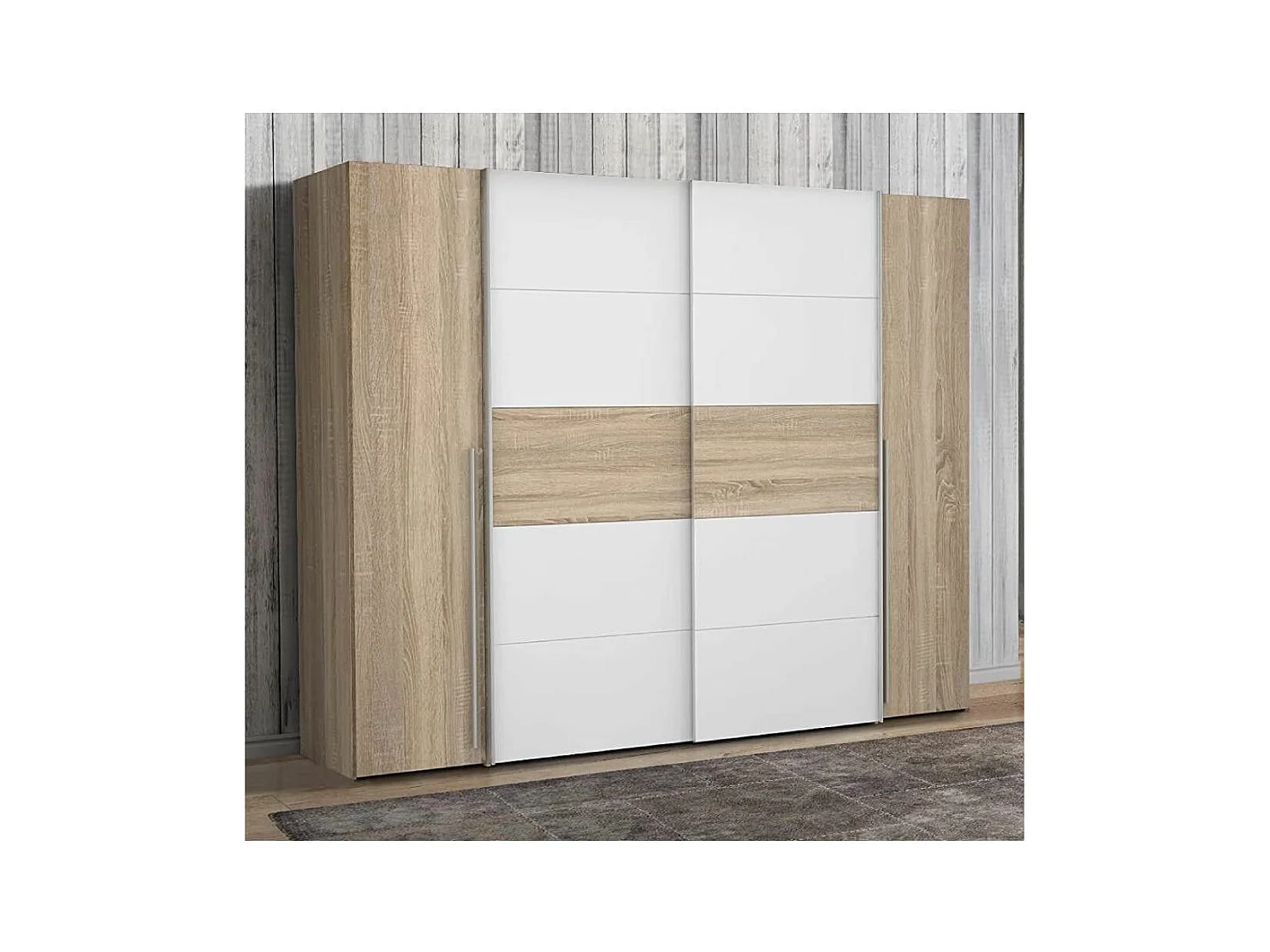 Armario ropero de 210x270x61 cm don 2 puertas correderas y 2 abatibles en roble Aragon