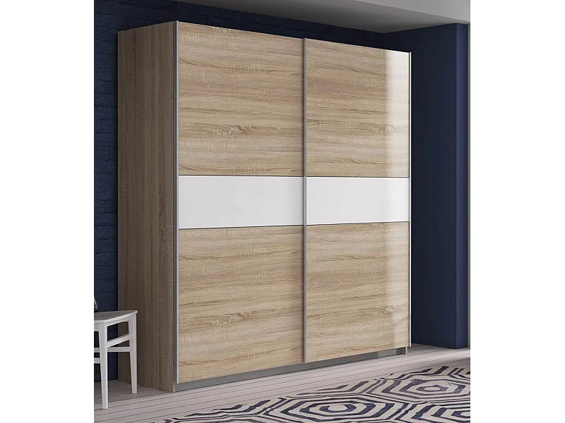 Armario de 210x200x61 cm de melamina con 2 puertas correderas en color roble Winter 200