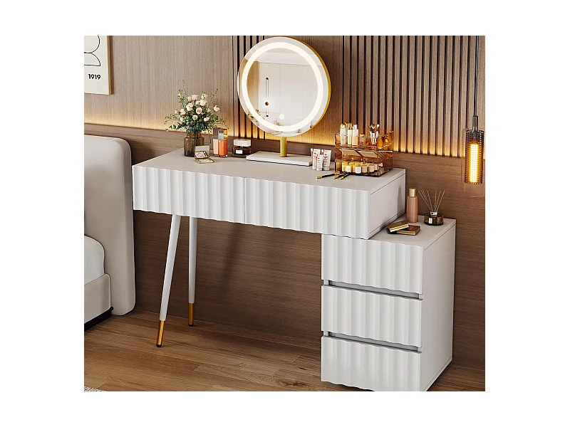 Schminktisch mit LED-Beleuchtung 100×40×127 cm - mit 5 Schubladen - weiß