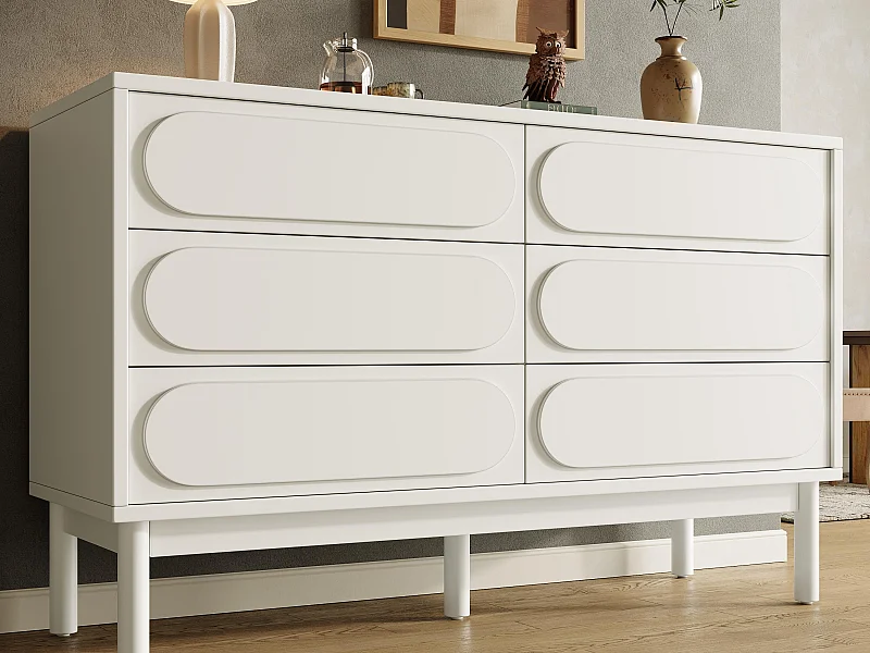 Buffet moderne 120x40x75cm - avec 6 tiroirs - MDF - blanc