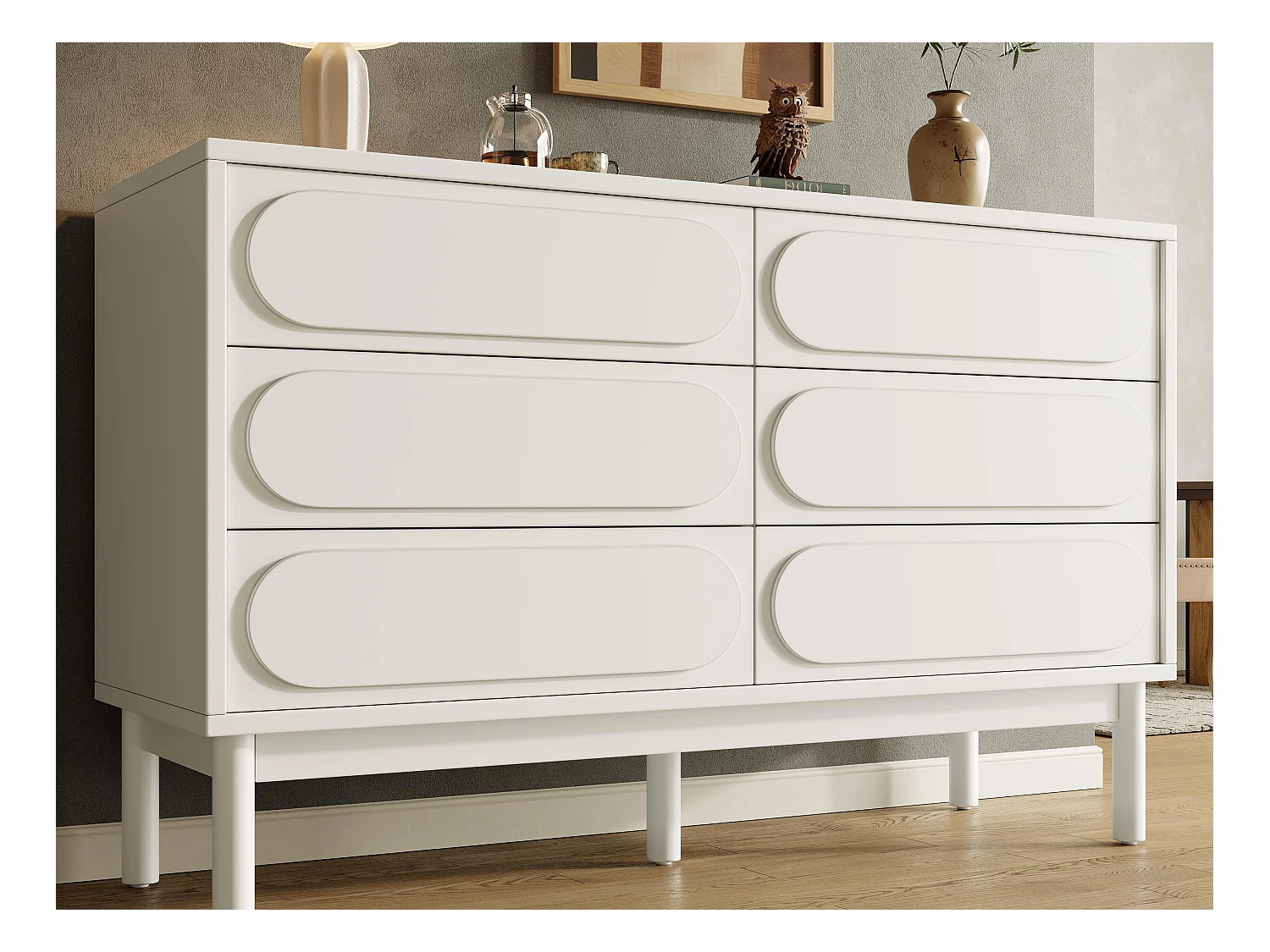 Buffet moderne 120x40x75cm - avec 6 tiroirs - MDF - blanc