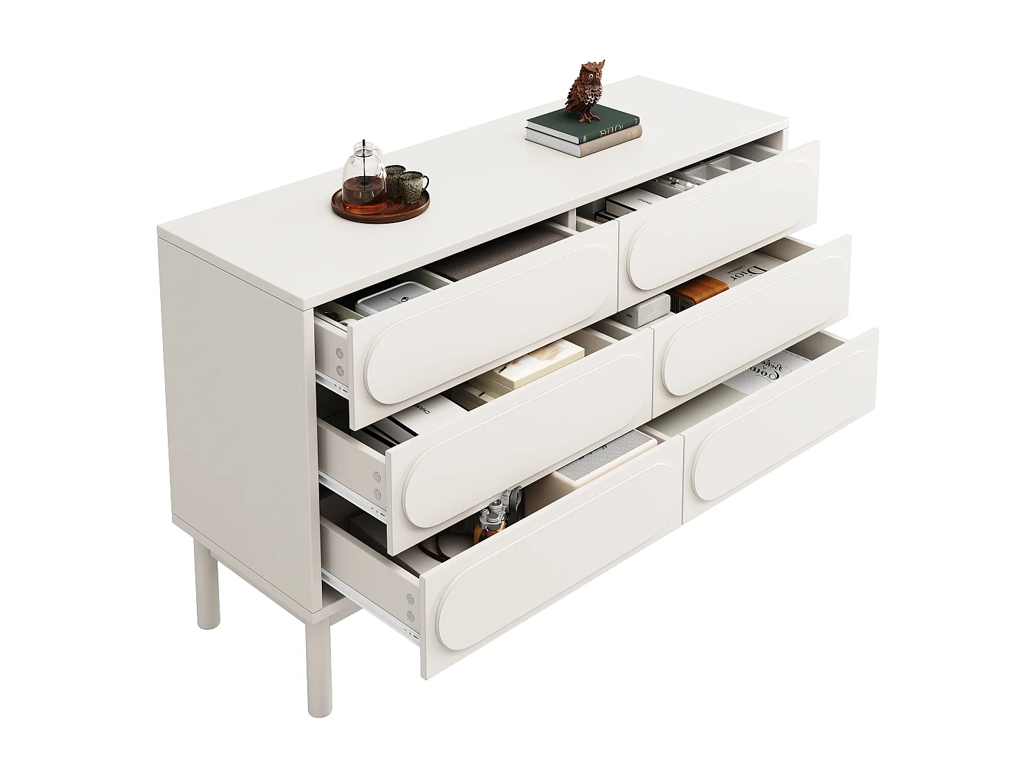 Nowoczesna kredens 120×40×75 cm - z 6 szufladami - MDF - biały