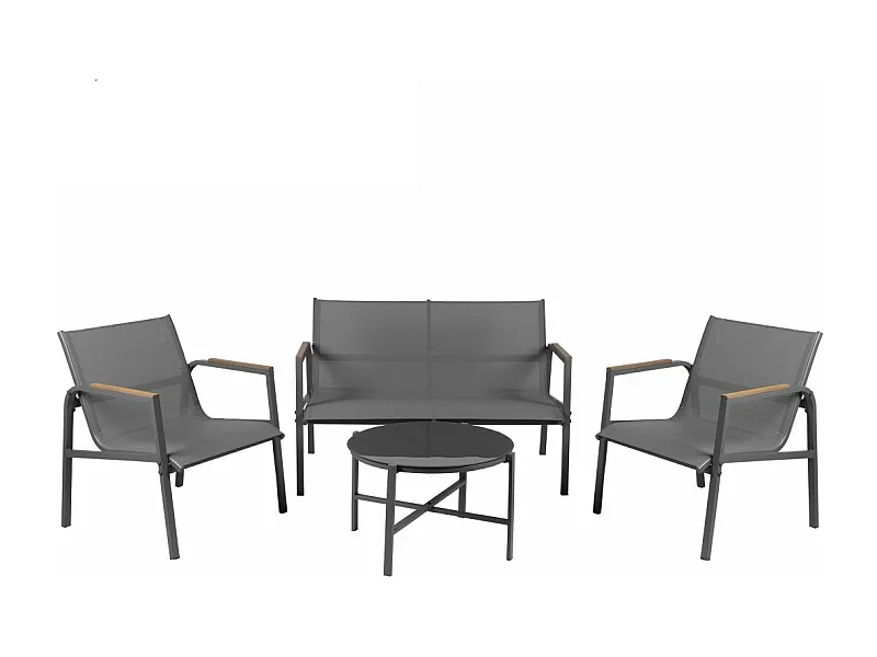 Gartenmöbel-Set 4 Plätze – Anthrazitgrauer Metall und Textilene – Glastisch – Eleganz und Komfort