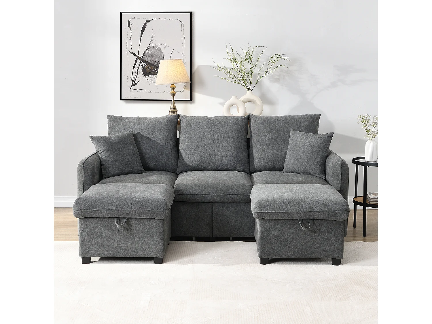 U-förmige multifunktionale Ecksofa - 3 Plätze - mit Aufbewahrungsfunktion - mit Schubladen - grau