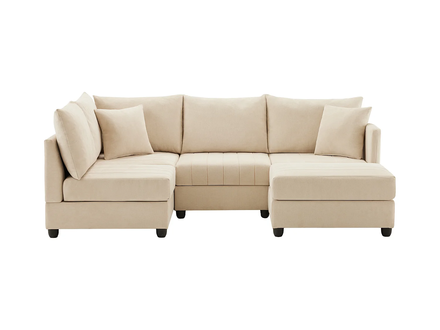 Sofá de esquina contemporáneo - 5 plazas - con reposapiés convertible - forma en L - beige