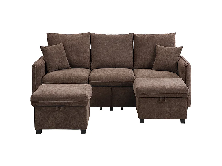 Canapé d'angle multifonction en U - 3 places - avec fonction rangement - avec tiroirs - marron