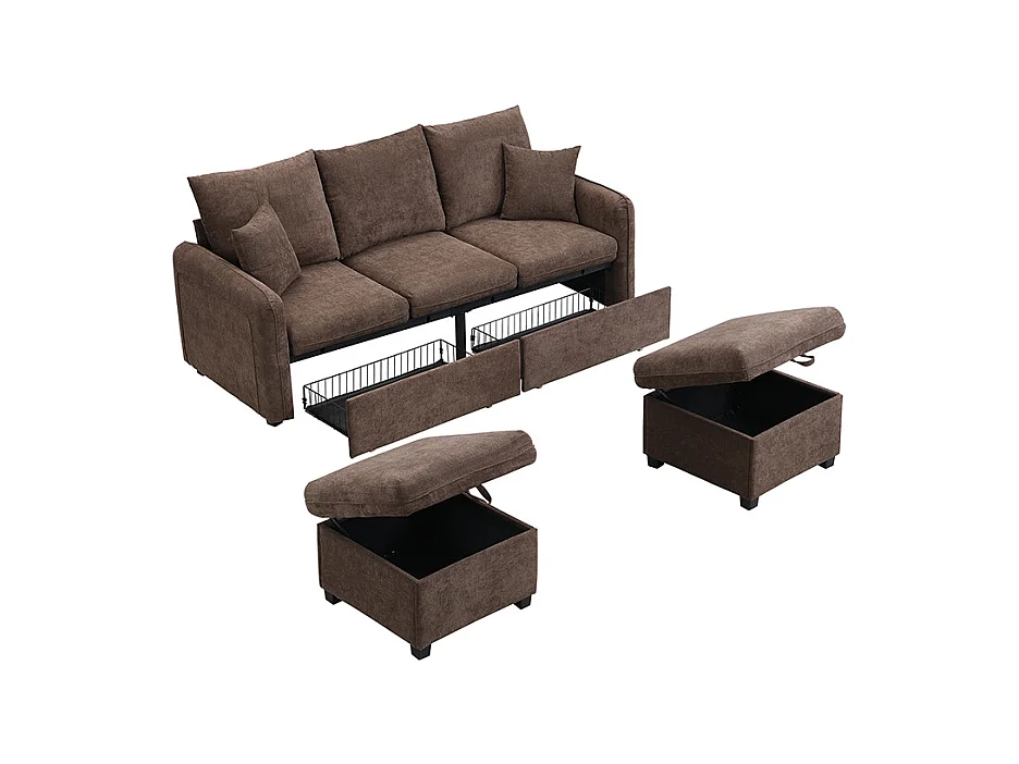 Canapé d'angle multifonction en U - 3 places - avec fonction rangement - avec tiroirs - marron