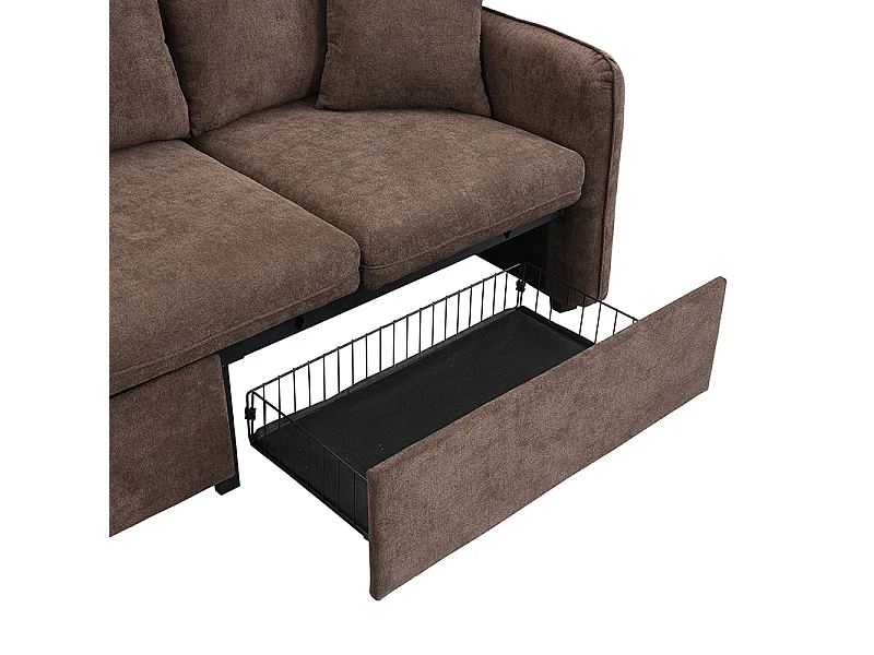 U-förmiges multifunktionales Ecksofa - 3 Sitzplätze - mit Staufunktion - mit Schubladen - braun