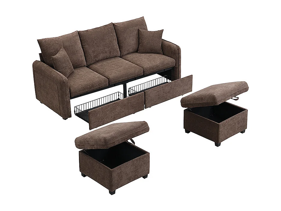 U-förmiges multifunktionales Ecksofa - 3 Sitzplätze - mit Staufunktion - mit Schubladen - braun