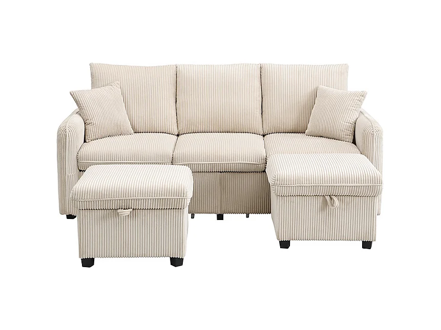 Canapé d'angle multifonction en U - 3 places - avec fonction rangement - avec tiroirs - beige