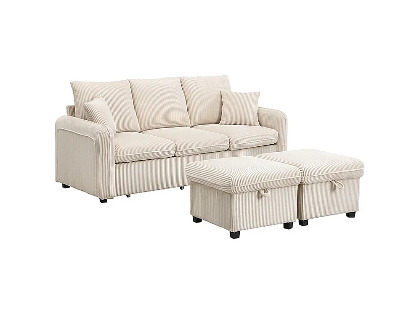 Canapé d'angle multifonction en U - 3 places - avec fonction rangement - avec tiroirs - beige