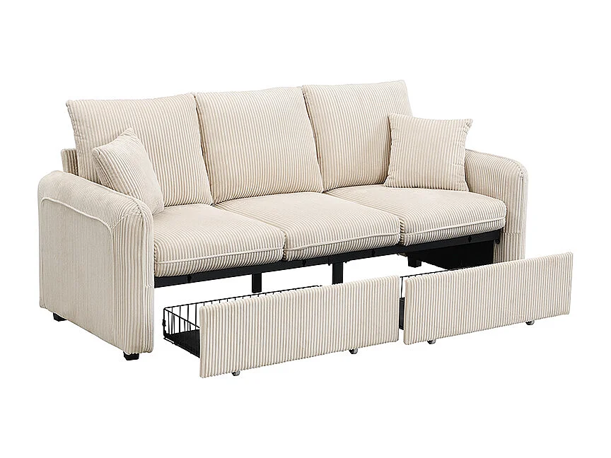 Canapé d'angle multifonction en U - 3 places - avec fonction rangement - avec tiroirs - beige