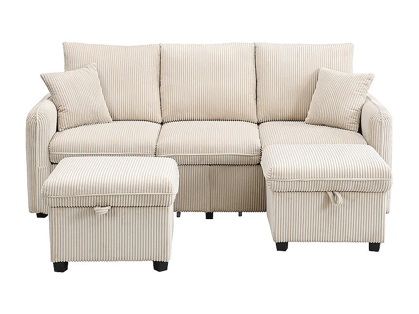 Canapé d'angle multifonction en U - 3 places - avec fonction rangement - avec tiroirs - beige