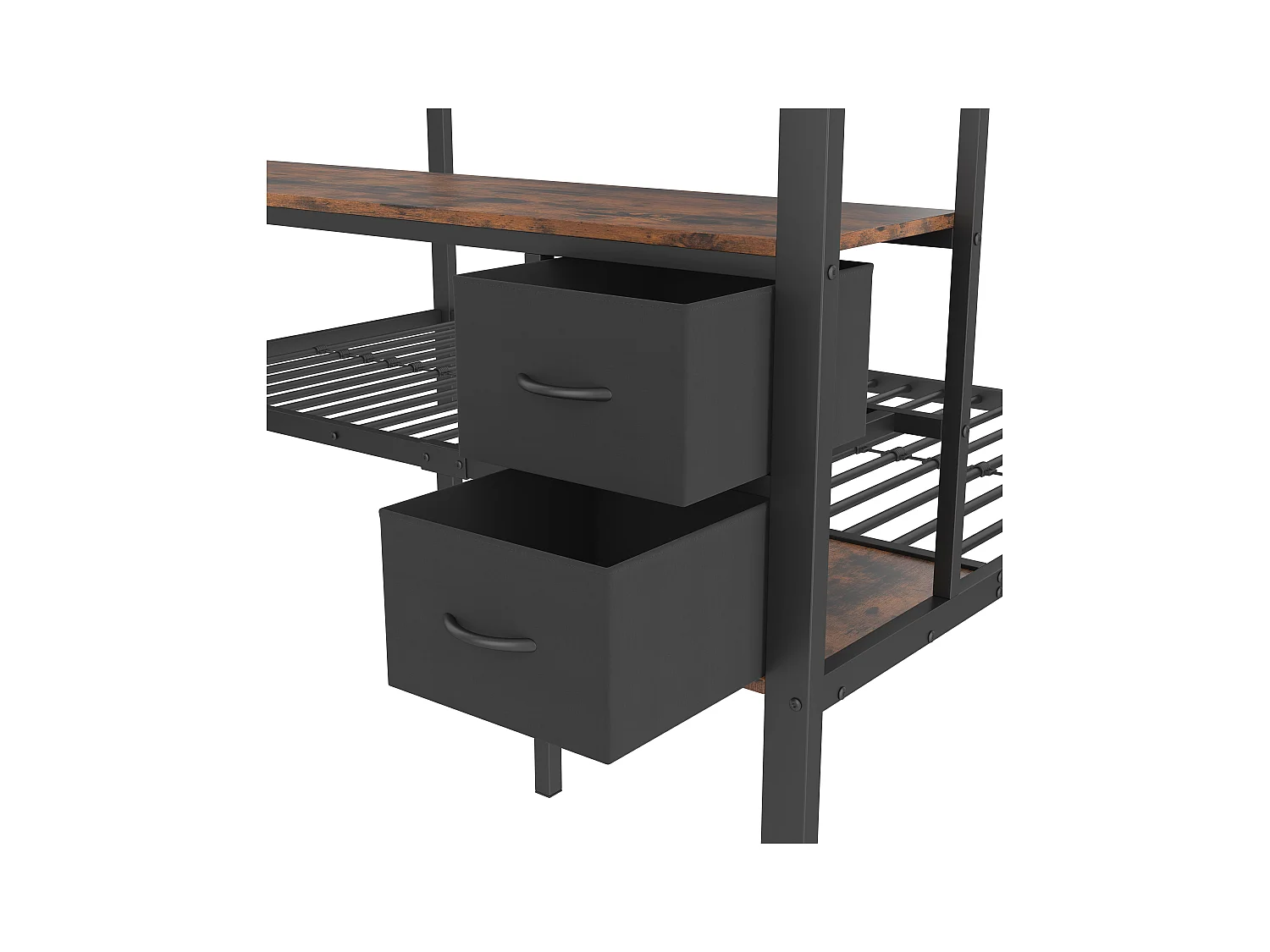 Lit superposé 140x200cm - avec tiroir - avec bureau - avec éclairage LED + USB - noir (sans matelas)